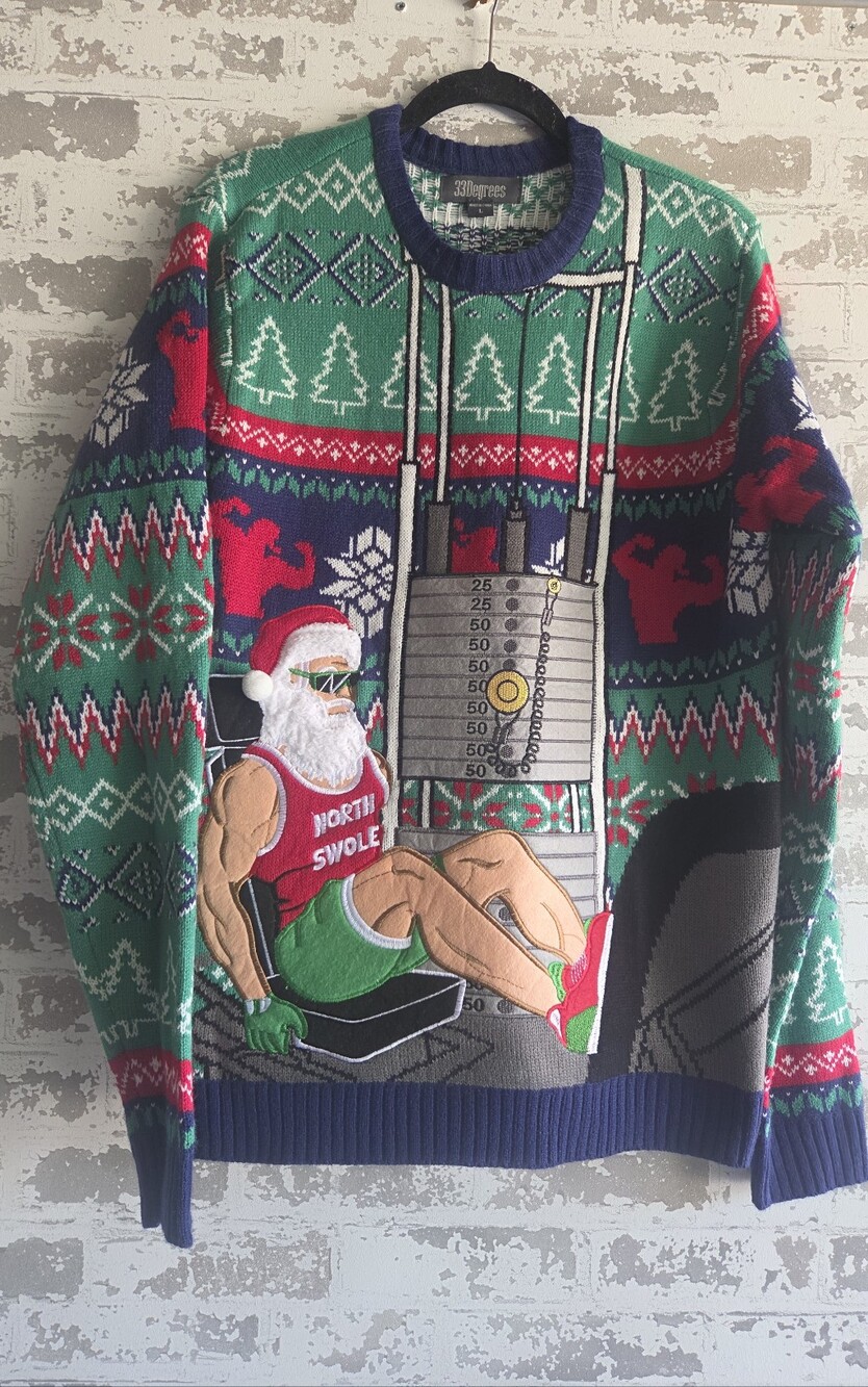 ​33 Degrees North Swole Santa Gym Ugly Christmas Sweater Large